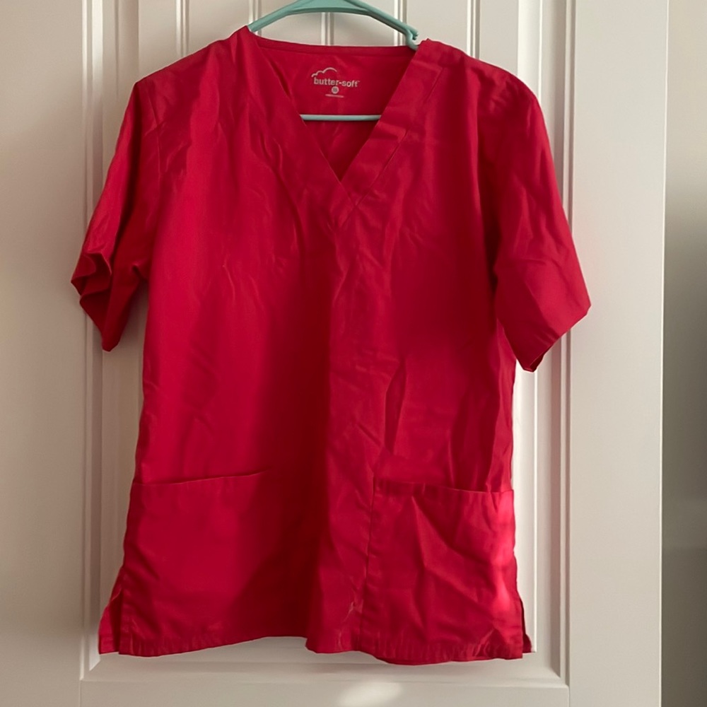 Butter-soft red scrub top